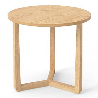 Modern Round Accent Table with Wood-Look Finish for Sofa Side and Bedside Use