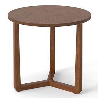 Modern Round Accent Table with Wood-Look Finish for Sofa Side and Bedside Use