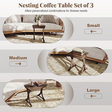 3-Piece Nesting Coffee Table Set with Stackable for Living Room