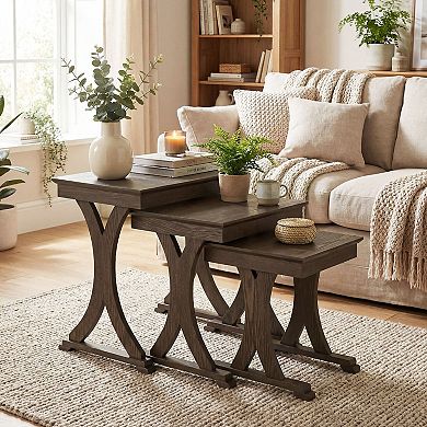 3-Piece Nesting Coffee Table Set with Stackable for Living Room