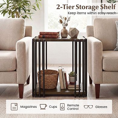 Modern End Table with 2-Tier Open Storage for Bedroom and Sofa Side