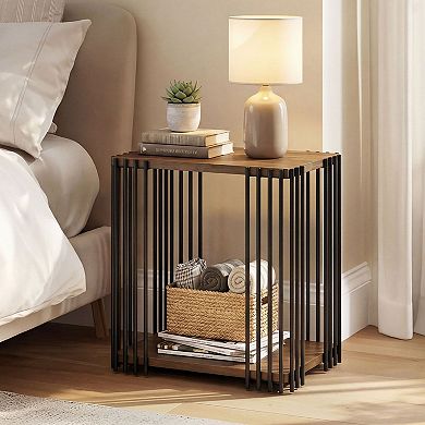 Modern End Table with 2-Tier Open Storage for Bedroom and Sofa Side