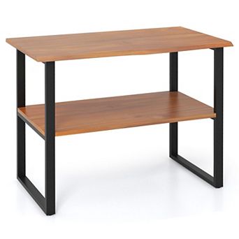 2 tier Wood End Table with Open Storage Shelf for Living Room and Bedroom
