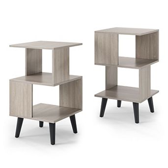 2 pc Geometric Bookshelf Set with 3 tier Open Storage Shelves for Living Room