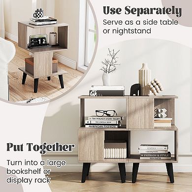 2-Piece Geometric Bookshelf Set with 3-Tier Open Storage Shelves for Living Room