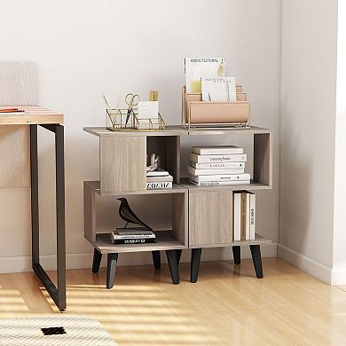 2-Piece Geometric Bookshelf Set with 3-Tier Open Storage Shelves for Living Room