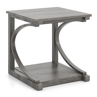 C-Shaped End Table with Storage Shelf for Sofa Side, Bedside, and Small Spaces