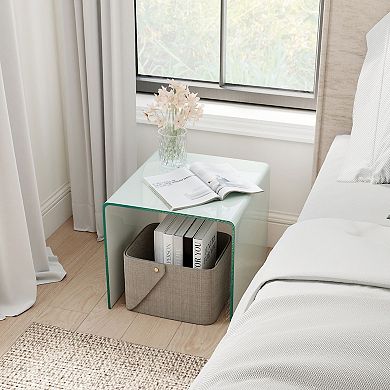 C-Shaped End Table with Tempered Glass Shelves and Lockable Rolling Wheels for Sofa and Bedside Use