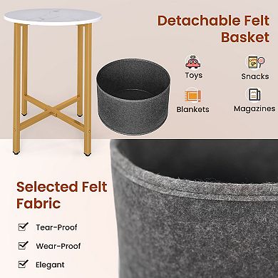 2-Tier End Table with Felt Storage Basket for Blankets, Books, and Home Essentials