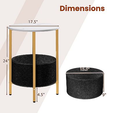 2-Tier End Table with Felt Storage Basket for Blankets, Books, and Home Essentials