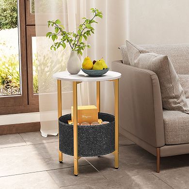2-Tier End Table with Felt Storage Basket for Blankets, Books, and Home Essentials