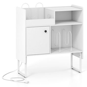 Vinyl Record Storage Cabinet with Charging Station and Open Shelves