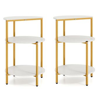 3 tier Round End Table with Open Storage Shelves X-Shape Metal Base for Living Room and Bedroom