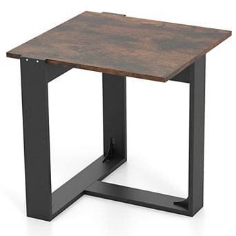 Square Sofa Side Table with Wood Top and Metal Base for Living Room