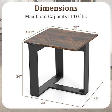 Square Sofa Side Table with Wood Top and Metal Base for Living Room