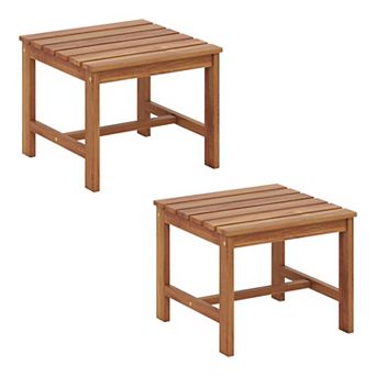 Square Acacia Wood Patio Side End Table with Slatted Top for Indoor and Outdoor Use
