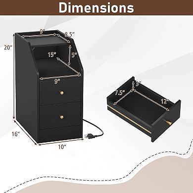 Side Table with Charging Station and Drawers for Bedroom or Living Room
