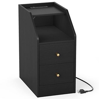 Side Table with Charging Station and Drawers for Bedroom or Living Room