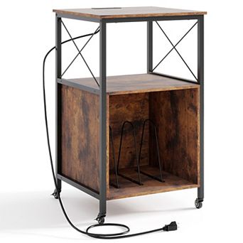 Rolling Turntable Stand with USB Outlet and Record Storage Organizer