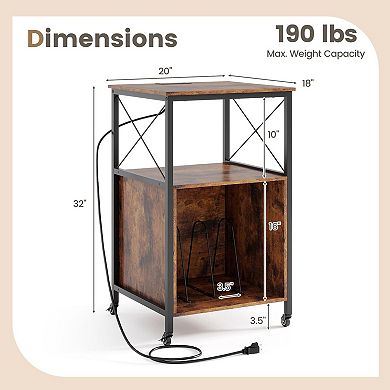 Rolling Turntable Stand with USB Outlet and Record Storage Organizer