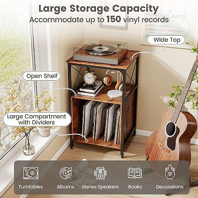 Rolling Turntable Stand with USB Outlet and Record Storage Organizer
