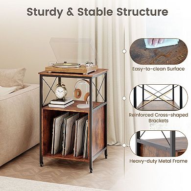 Rolling Turntable Stand with USB Outlet and Record Storage Organizer