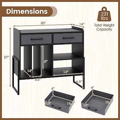 Media Console Table for Record Player with AC Outlets and LP Storage