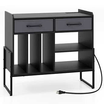 Media Console Table for Record Player with AC Outlets and LP Storage