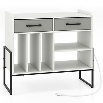 Media Console Table for Record Player with AC Outlets and LP Storage
