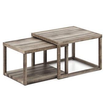 Set of 2 Nesting Coffee Tables with Rectangular Design and Lower Shelf Storage for Living Room