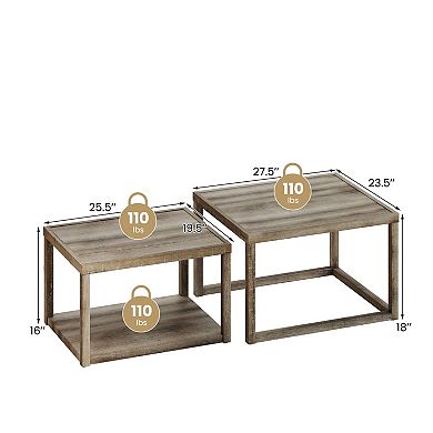 Set of 2 Nesting Coffee Tables with Rectangular Design and Lower Shelf Storage for Living Room