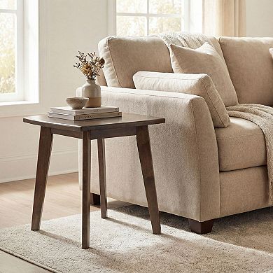 Square Wood End Table with Thick Top for Living Room and Bedroom Use