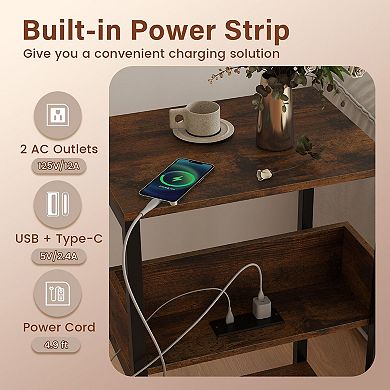 Nightstand with Charging Station and Open Shelves Rustic Brown End Table
