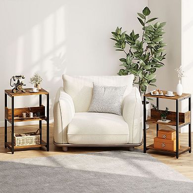 Nightstand with Charging Station and Open Shelves Rustic Brown End Table