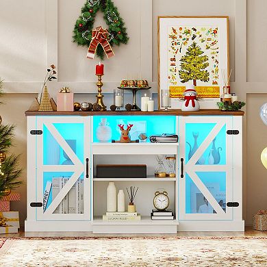 Modern TV Stand for 68 Inch TV with LED Lighting Remote Control and Storage Cabinets