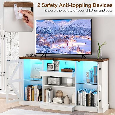 Modern TV Stand for 68 Inch TV with LED Lighting Remote Control and Storage Cabinets