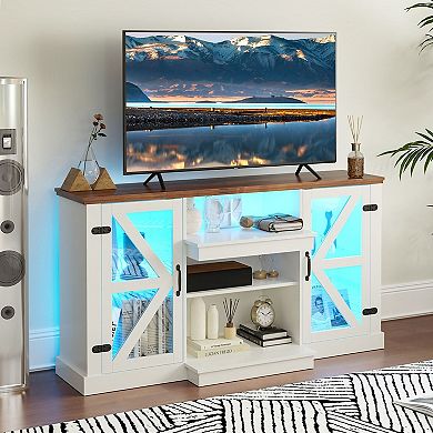 Modern TV Stand for 68 Inch TV with LED Lighting Remote Control and Storage Cabinets