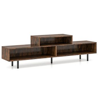 3-Cubby TV Stand for 70 Inch TV with Open Storage Compartments and Raised Center Design