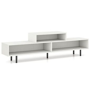 3-Cubby TV Stand for 70 Inch TV with Open Storage Compartments and Raised Center Design