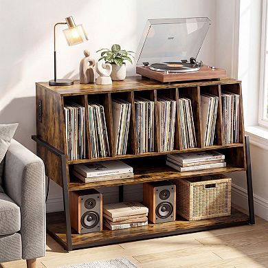 Rolling Turntable Stand with USB Ports and Record Album Storage