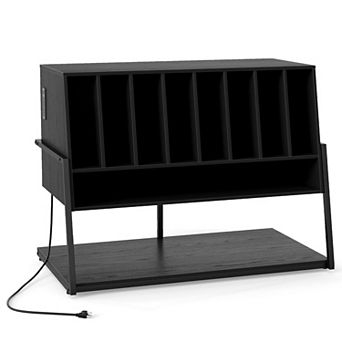 Rolling Turntable Stand with USB Ports and Record Album Storage