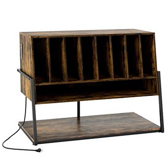Rolling Turntable Stand with USB Ports and Record Album Storage