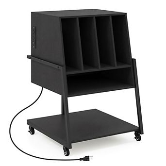 Record Player Stand with AC Outlets Type C Port and Storage Compartments