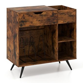 Record Player Stand with AC Outlets Vinyl Storage and Drawer Cabinet