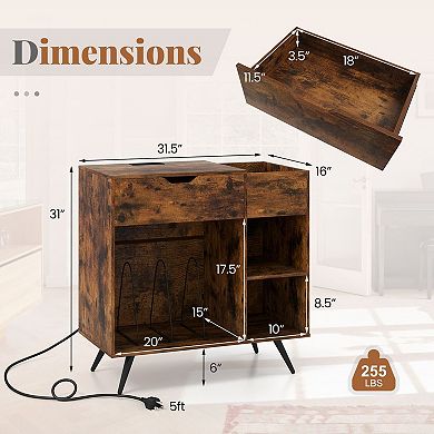 Record Player Stand with AC Outlets Vinyl Storage and Drawer Cabinet