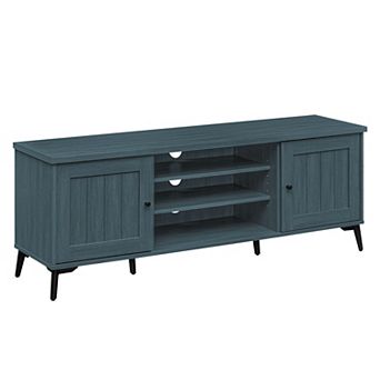 Mid Century Modern TV Stand for TVs Up to 65 Inch with Cabinets and Open Storage Compartment
