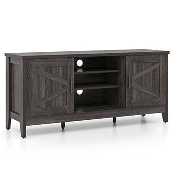 Farmhouse TV Stand for TVs Up to 65 Inch with Barn Door Cabinets and Adjustable Shelves
