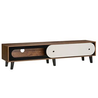Mid Century Modern TV Stand for TVs Up to 80 Inch with Sliding Door Cabinet Storage
