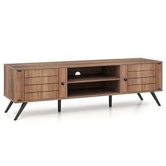 Modern 2 Door TV Stand for TVs Up to 65 Inch with Storage Cabinets and Open Shelves