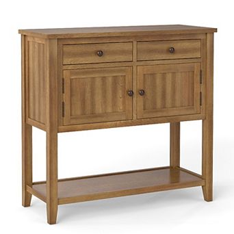 Mid Century Console Table with Two Drawers and Storage Cabinets for Entryway and Living Room